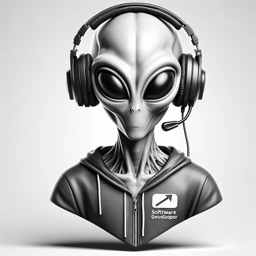 A screenshot of Free Avatar: Alien Software Developer with Headphones