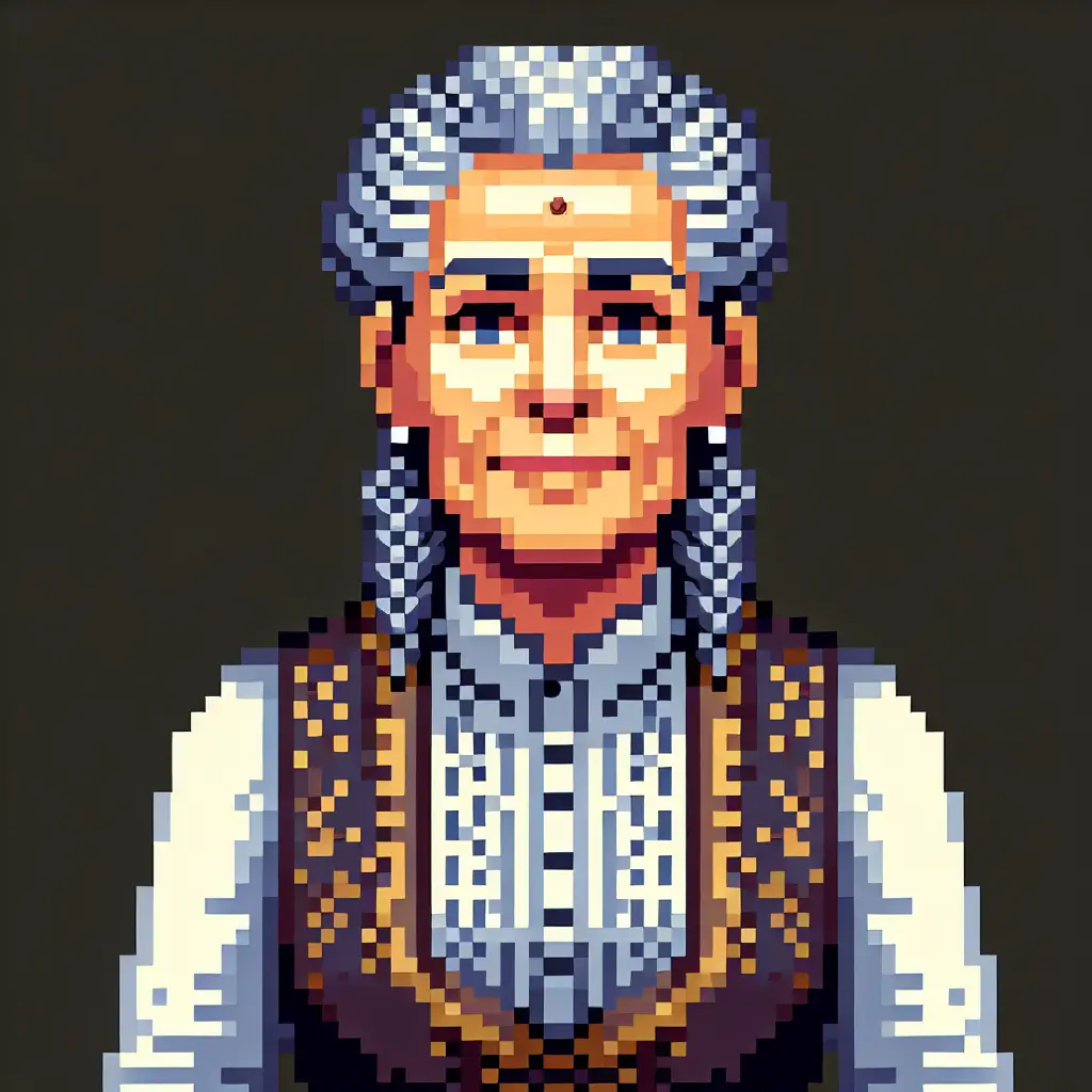 A screenshot of Free Avatar: Elderly Woman Archivist in 8-bit Style