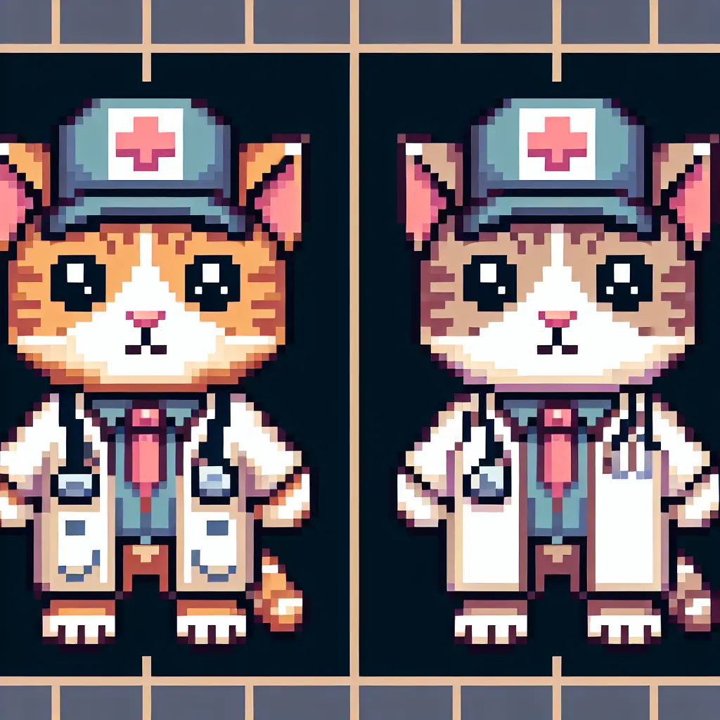 A screenshot of Free Avatar: 8-Bit Pixel Kitten Veterinarian