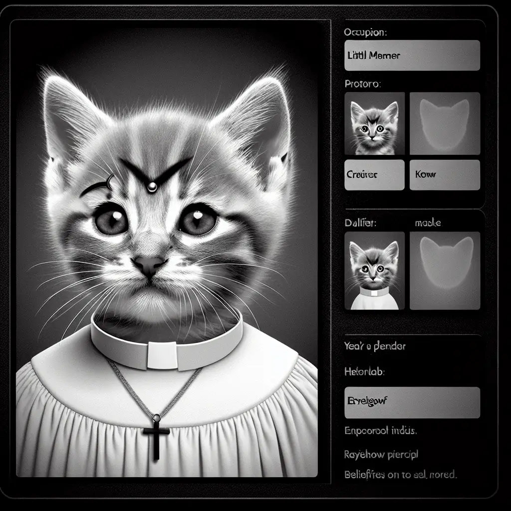 A screenshot of Free Avatar: Artsy Clergy Kitten with Eyebrow Piercing