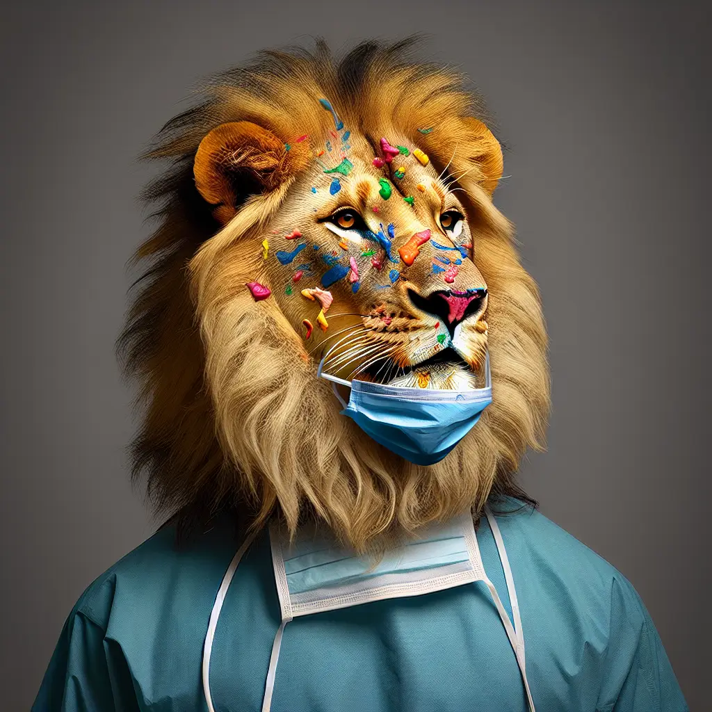 A screenshot of Free Avatar: Lion Surgeon with Food on Face