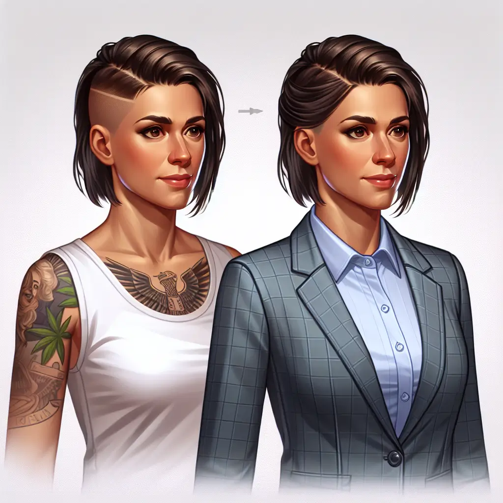 A screenshot of Free Avatar: AI-generated accountant female with tattoos