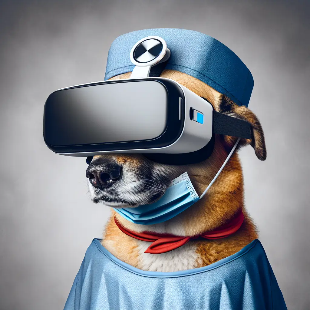 A screenshot of Free Avatar: Anesthesiologist Superhero Dog in VR Headset