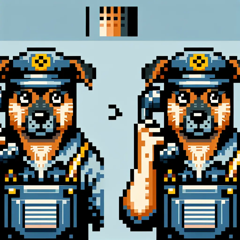 A screenshot of Free Avatar: 8-Bit Pixel Art Dog Railroad Worker