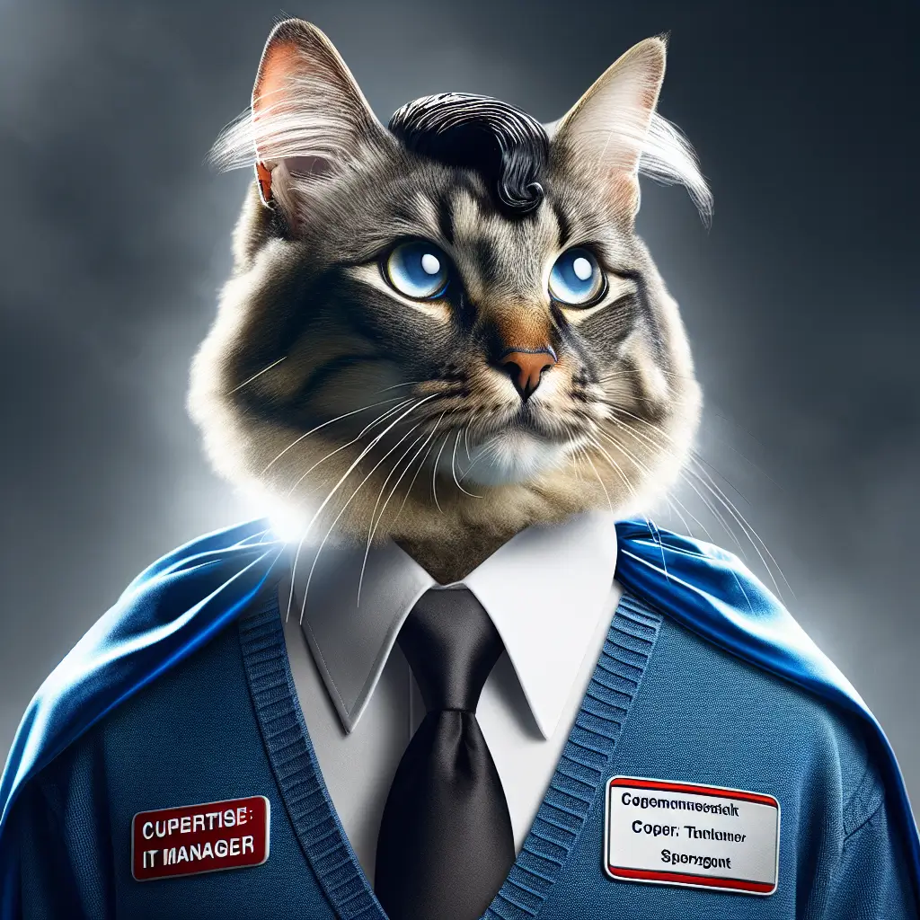 A screenshot of Free Avatar: Heroic IT Manager Cat AI Avatar