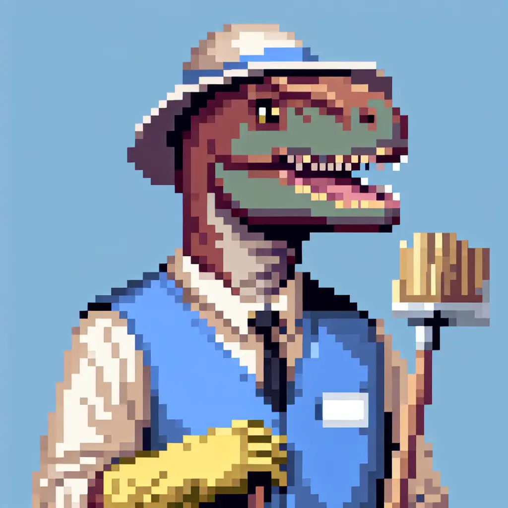 A screenshot of Free Avatar: Dinosaur Janitor Pixel Art