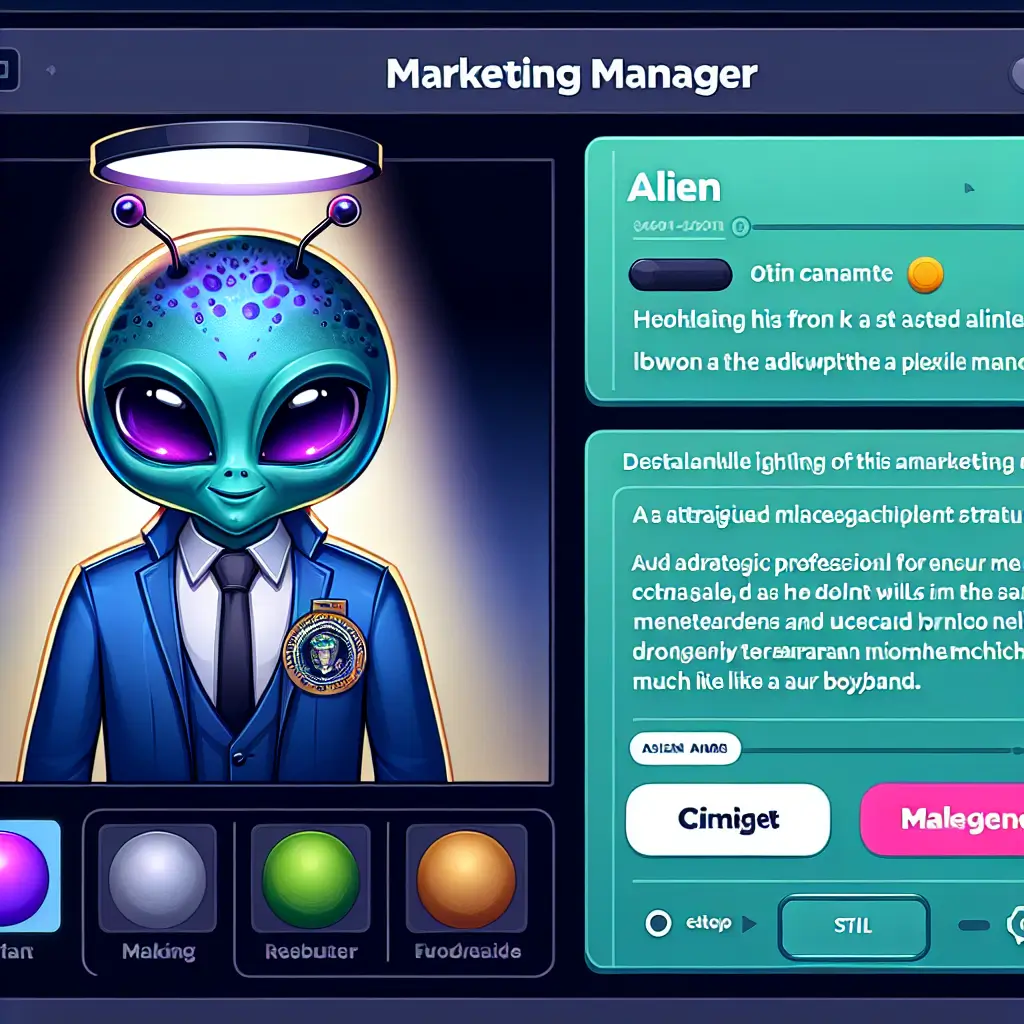 A screenshot of Free Avatar: Alien Marketing Manager