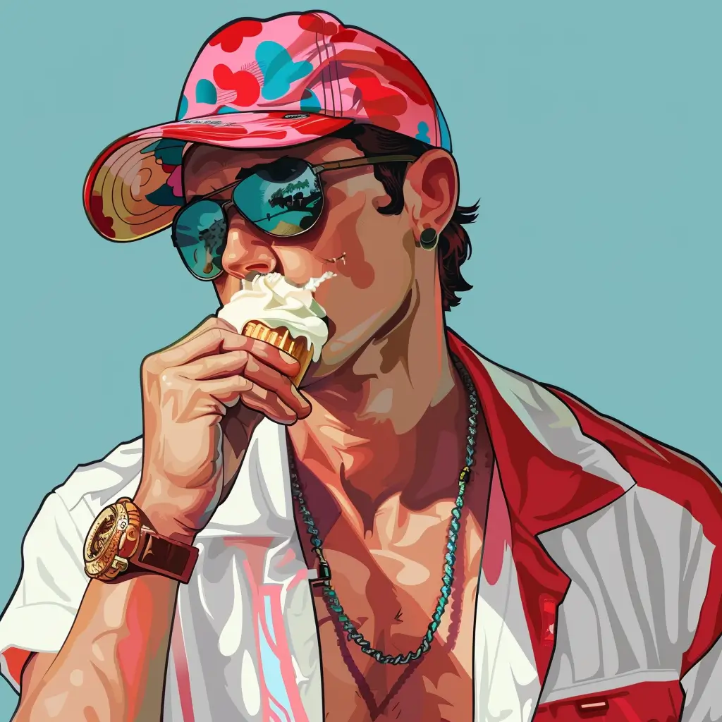 A screenshot of Free Avatar: Lifeguard Eating Ice Cream AI Avatar