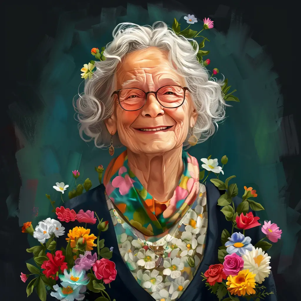 A screenshot of Free Avatar: Elderly Woman Florist AI Avatar