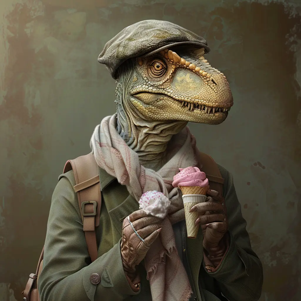 A screenshot of Free Avatar: Dinosaur Tour Guide Eating Ice Cream