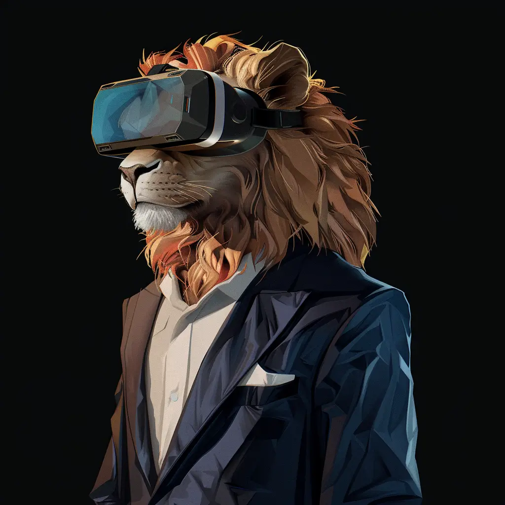 A screenshot of Free Avatar: High School Yearbook Style Lion Salesperson with VR Headset