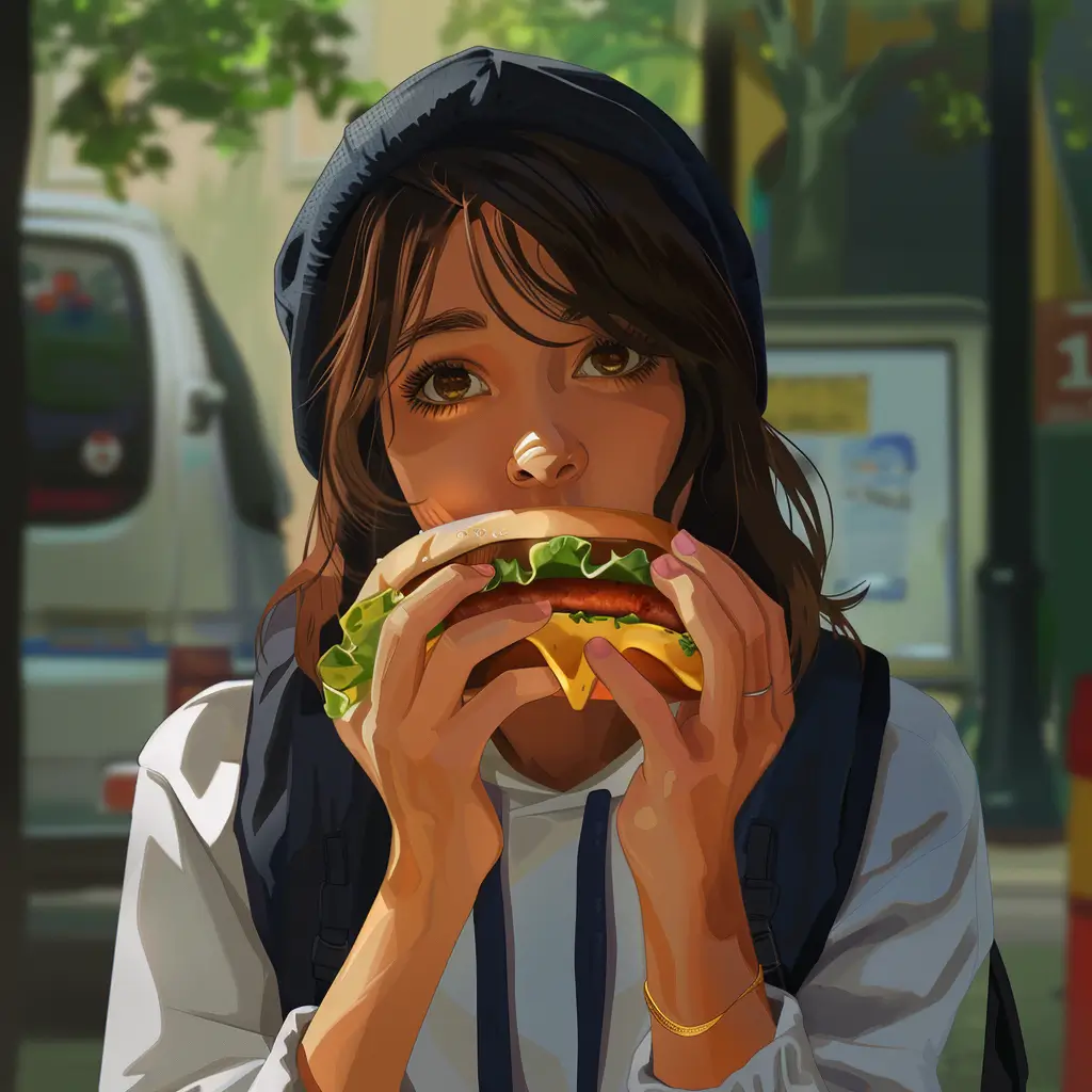 A screenshot of Free Avatar: High School Student as Occupational Health and Safety Specialist Eating Hotdog