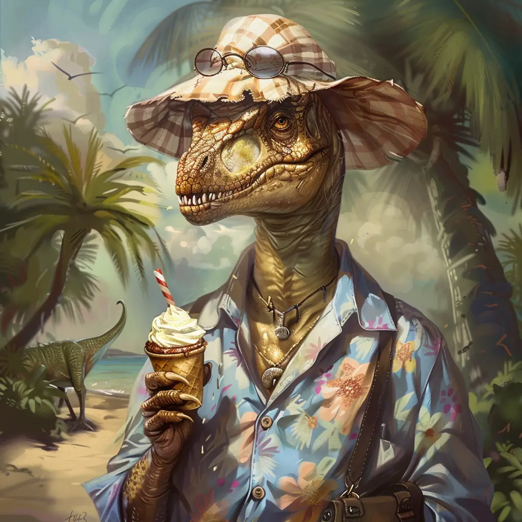 A screenshot of Free Avatar: Dinosaur Tour Guide Eating Ice Cream