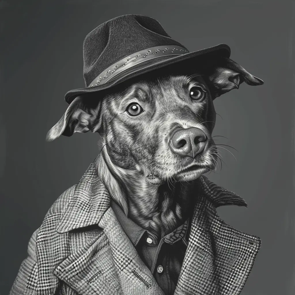 A screenshot of Free Avatar: Dog Financial Analyst in Black and White