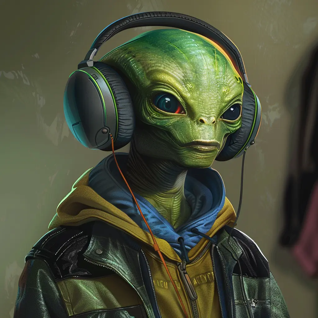 A screenshot of Free Avatar: Alien Packager with Headphones