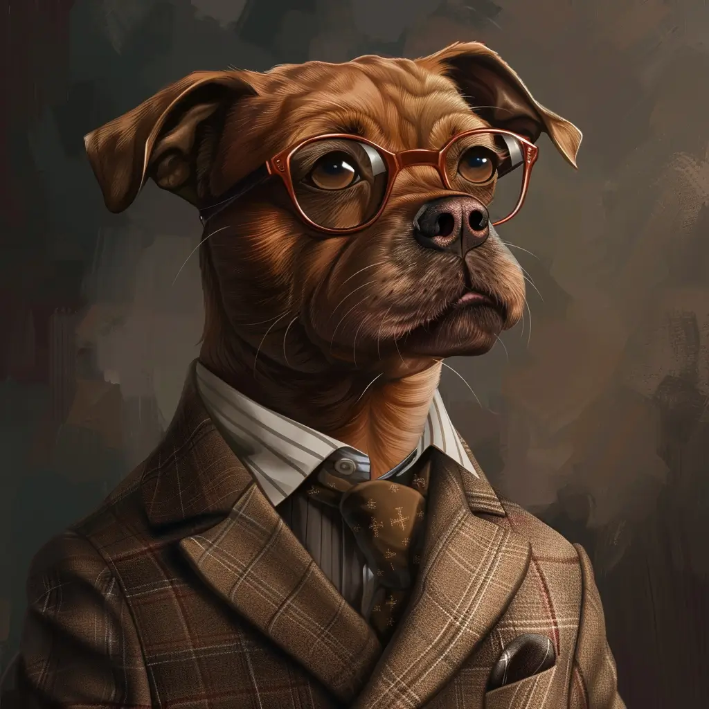 A screenshot of Free Avatar: Dog Salesperson with Glasses