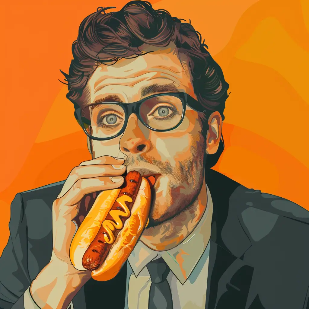 A screenshot of Free Avatar: HR Specialist Eating Hotdog