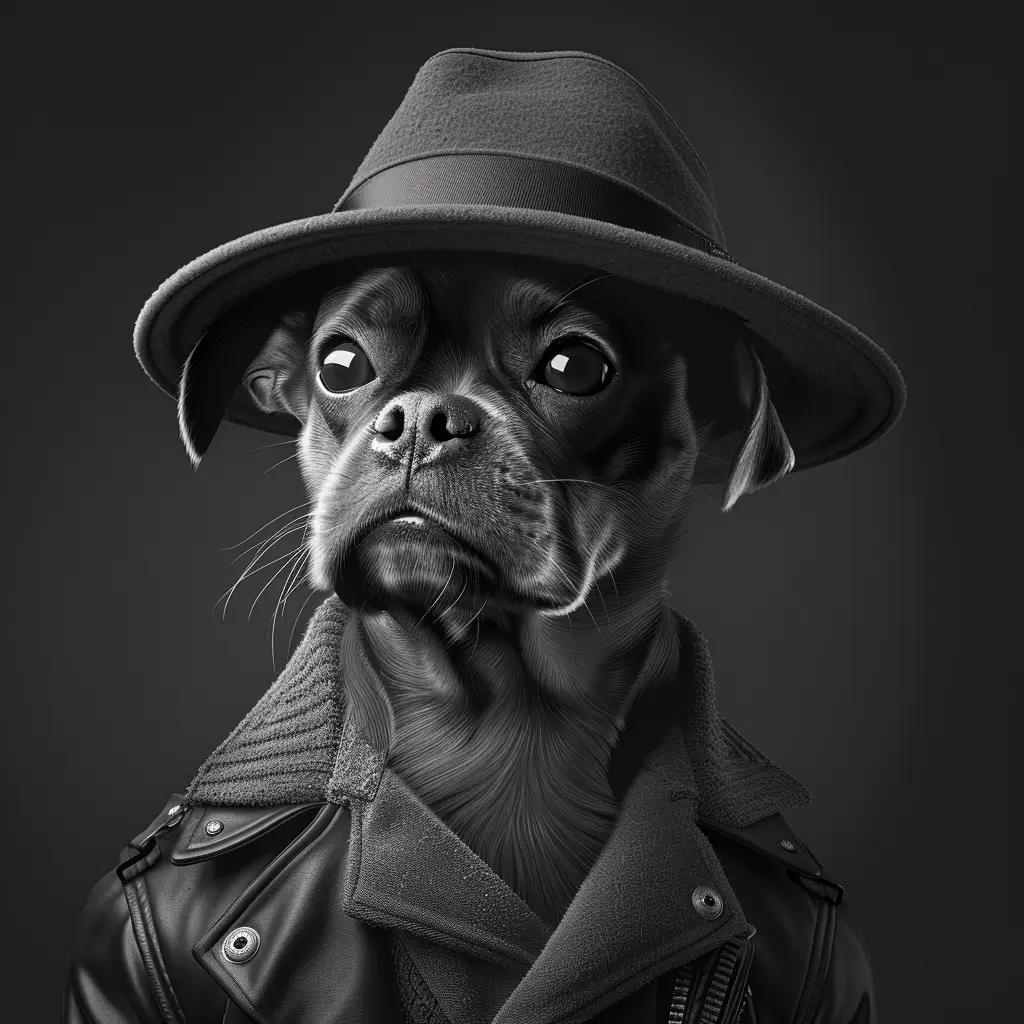 A screenshot of Free Avatar: Financial Analyst Dog in Black and White Style