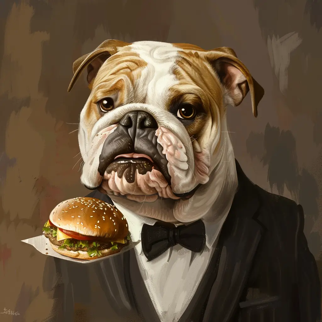 A screenshot of Free Avatar: Event Planner Bulldog Eating Hamburger