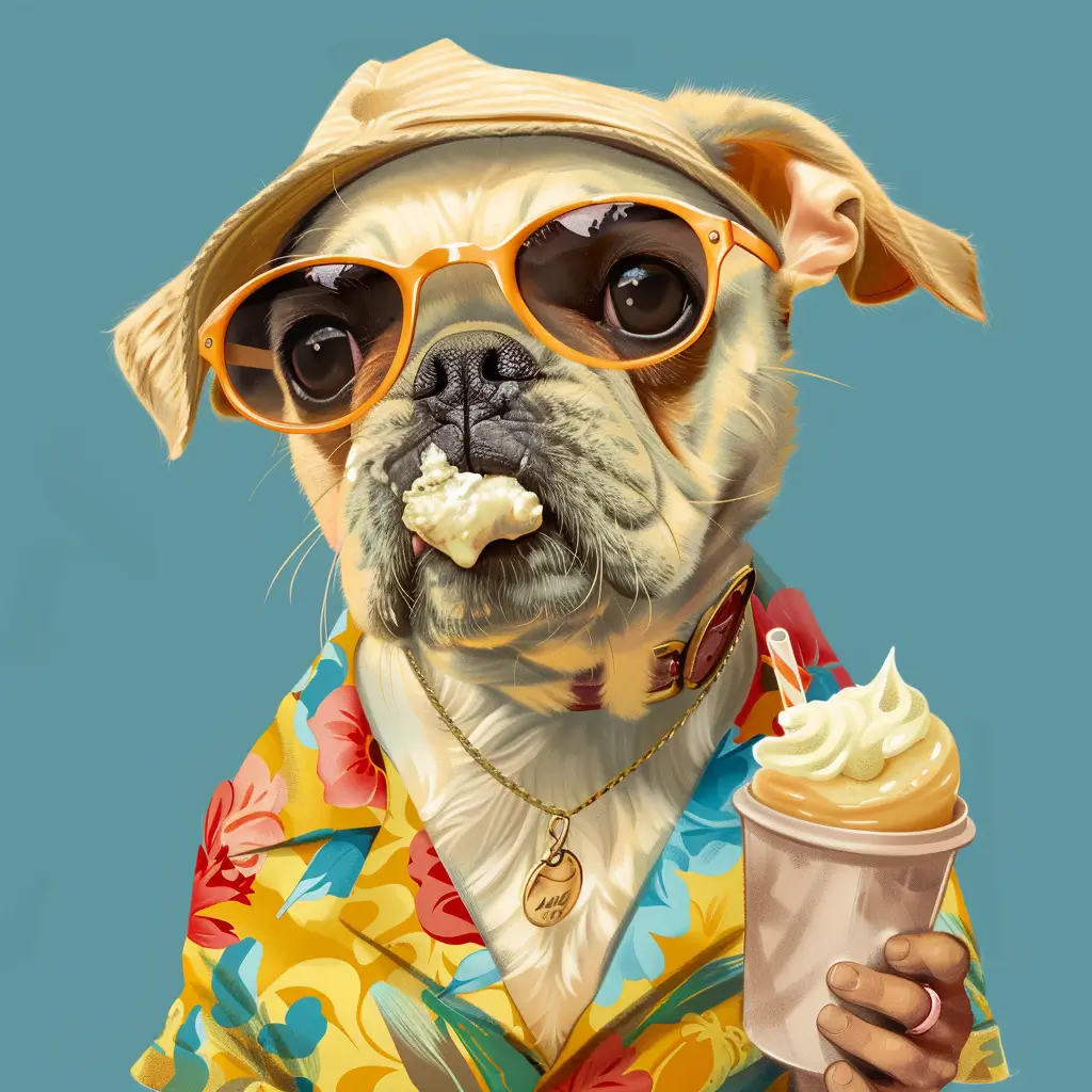 A screenshot of Free Avatar: Puppy Travel Agent Eating Ice Cream