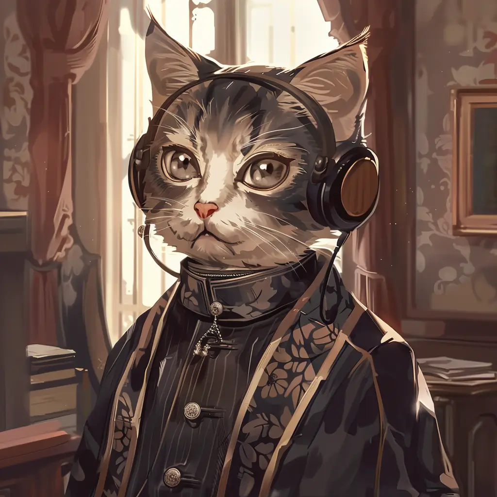 A screenshot of Free Avatar: Anime-style Historian Cat with Headworn Microphone