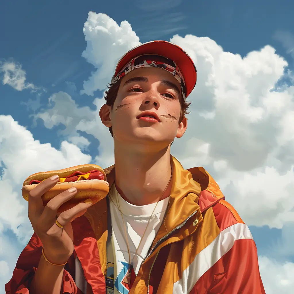 A screenshot of Free Avatar: Market Research Analyst Teenager Eating Hotdog