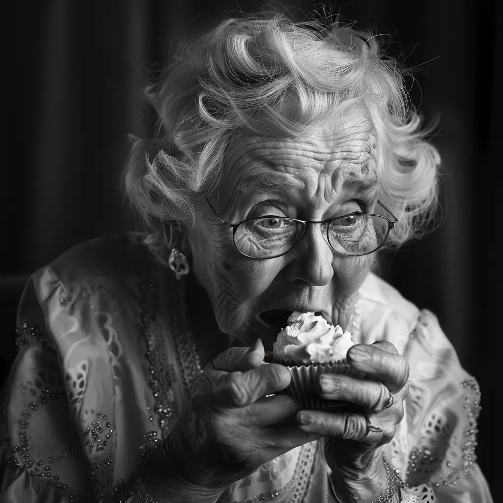 A screenshot of Free Avatar: Elderly Woman Packer and Packager Eating Ice Cream