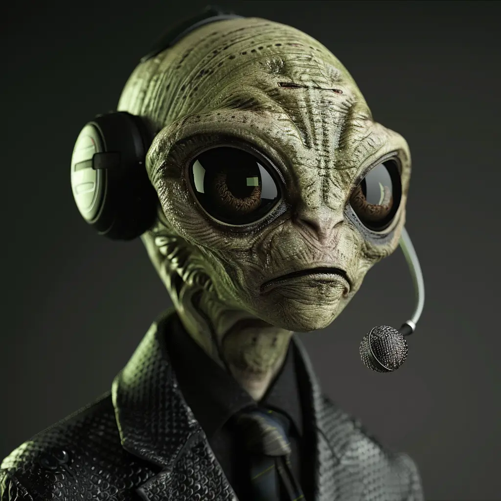 A screenshot of Free Avatar: Alien Logistician with Headworn Microphone