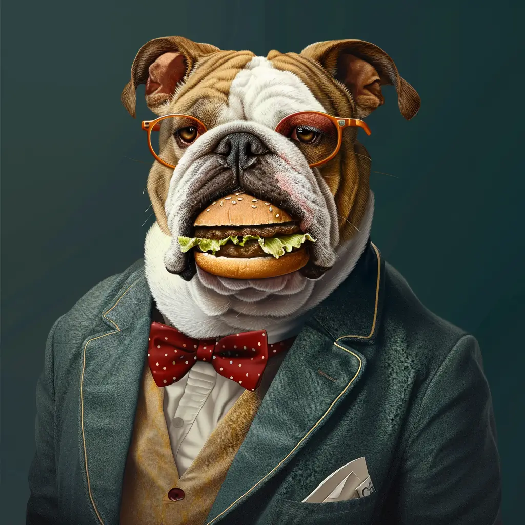 A screenshot of Free Avatar: Event Planner Bulldog Eating Hamburger